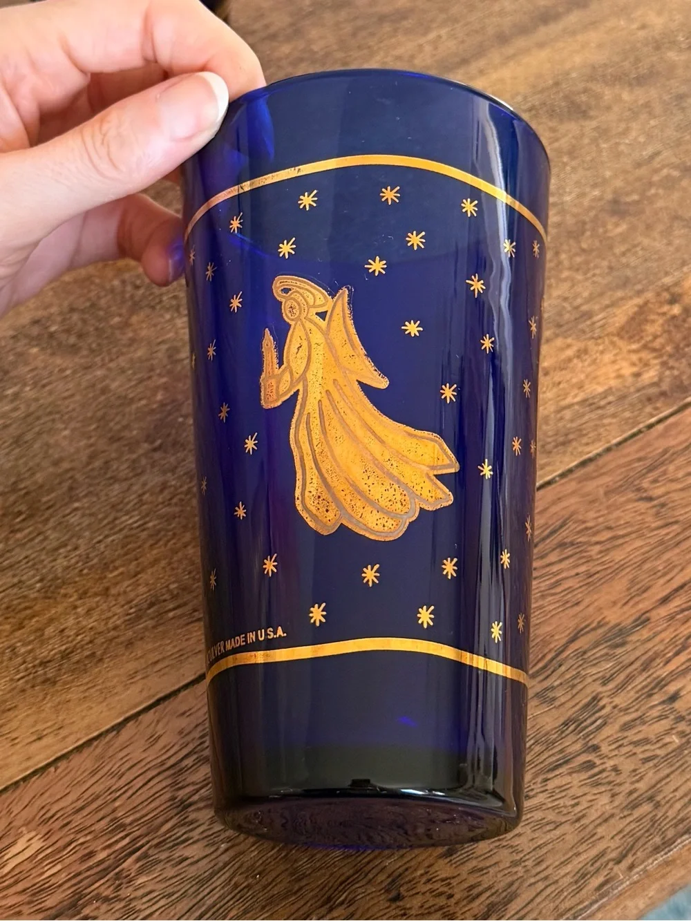 MCM Glassware: Vintage Culver Cobalt Blue and 22K Gold Angel Tumblers